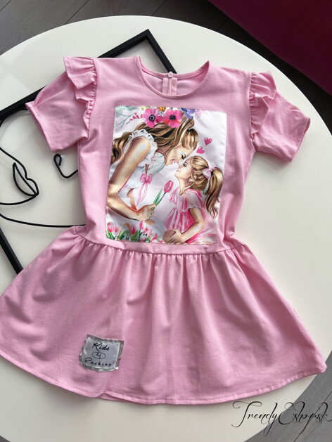 Detské bavlnené šaty Mom and Daughter - ružové S1983