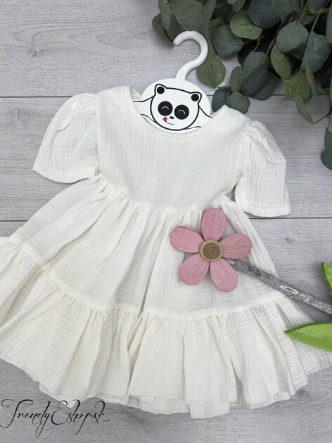 Detské šaty s volánovou sukňou - biele S481