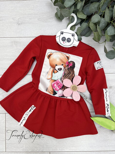 Detské bavlnené šaty Girl and Bear - červené S483
