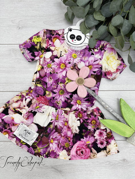 Detské kvetinové šaty Giana - fialovo-béžové S485