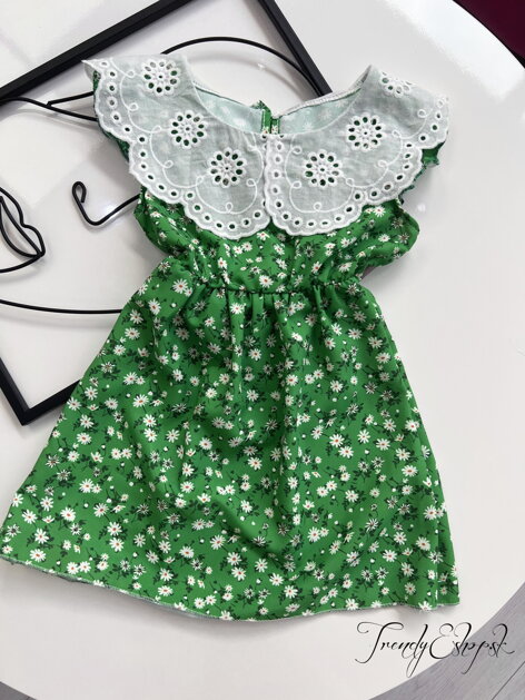 Detské kvetinové šaty Margaret - zeleno-biele S2165