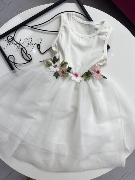 Detské tylové šaty Fleur - biele S2168
