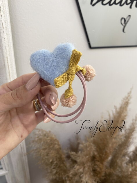 Hand Made gumička do vlasov Big Heart - modro-ružová L2131