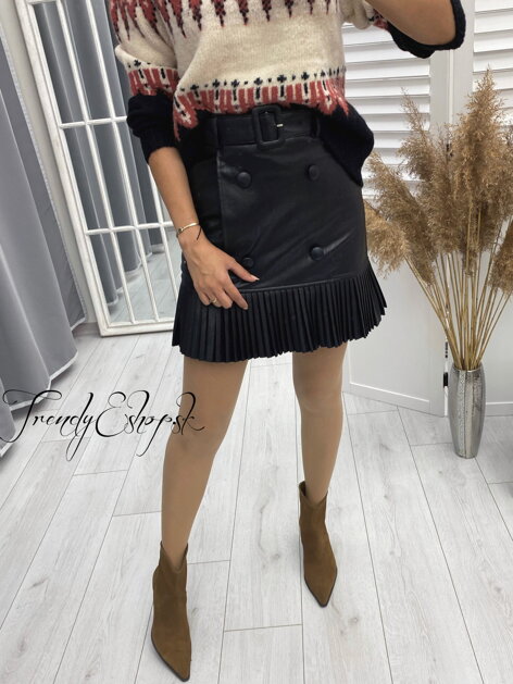 Koženková sukňa s gombíkmi  - čierna L2012