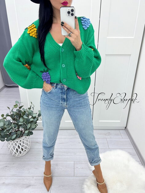 Pletený sveter so zapínaním na gombíky Raspberries - zelený L3189