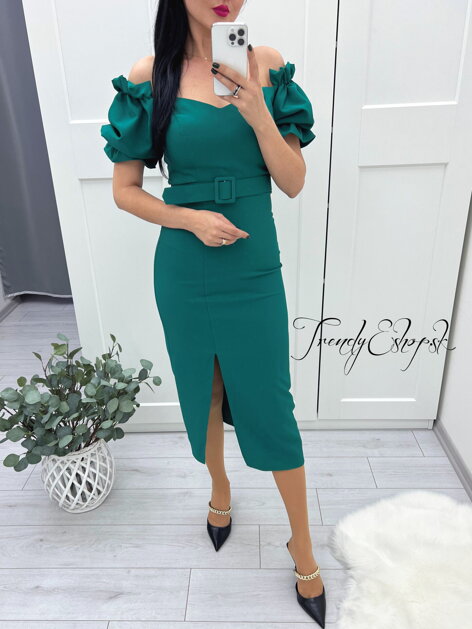 Elegantné midi šaty Khloe - smaragdové L3201