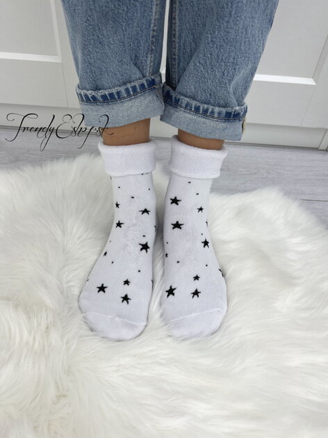 Hrubšie ponožky Hviezdička - biele L3447