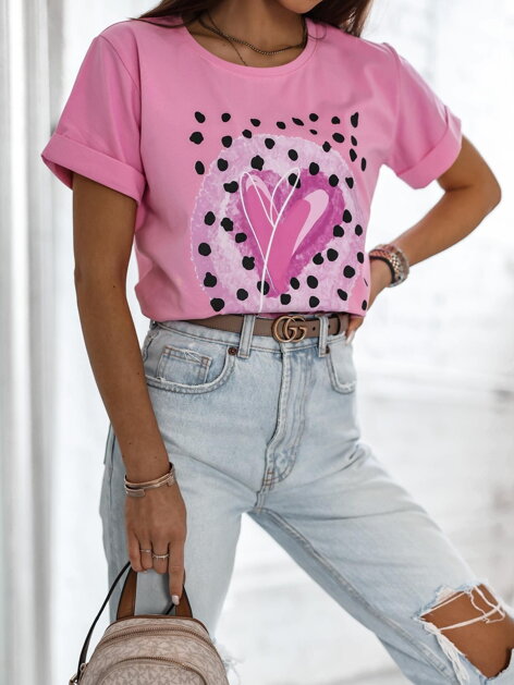 Tričko s potlačou SRDCE - ružové N305